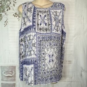 Adrienne Vittadini Womens Accordian White Mandala Sleeveless Career Tank Top XL